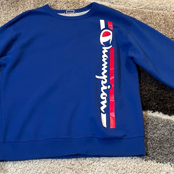 Champion Men’s Blue Vertical Spellout Crewneck Pullover L/S Sweatshirt/L-EUC - Picture 12 of 14
